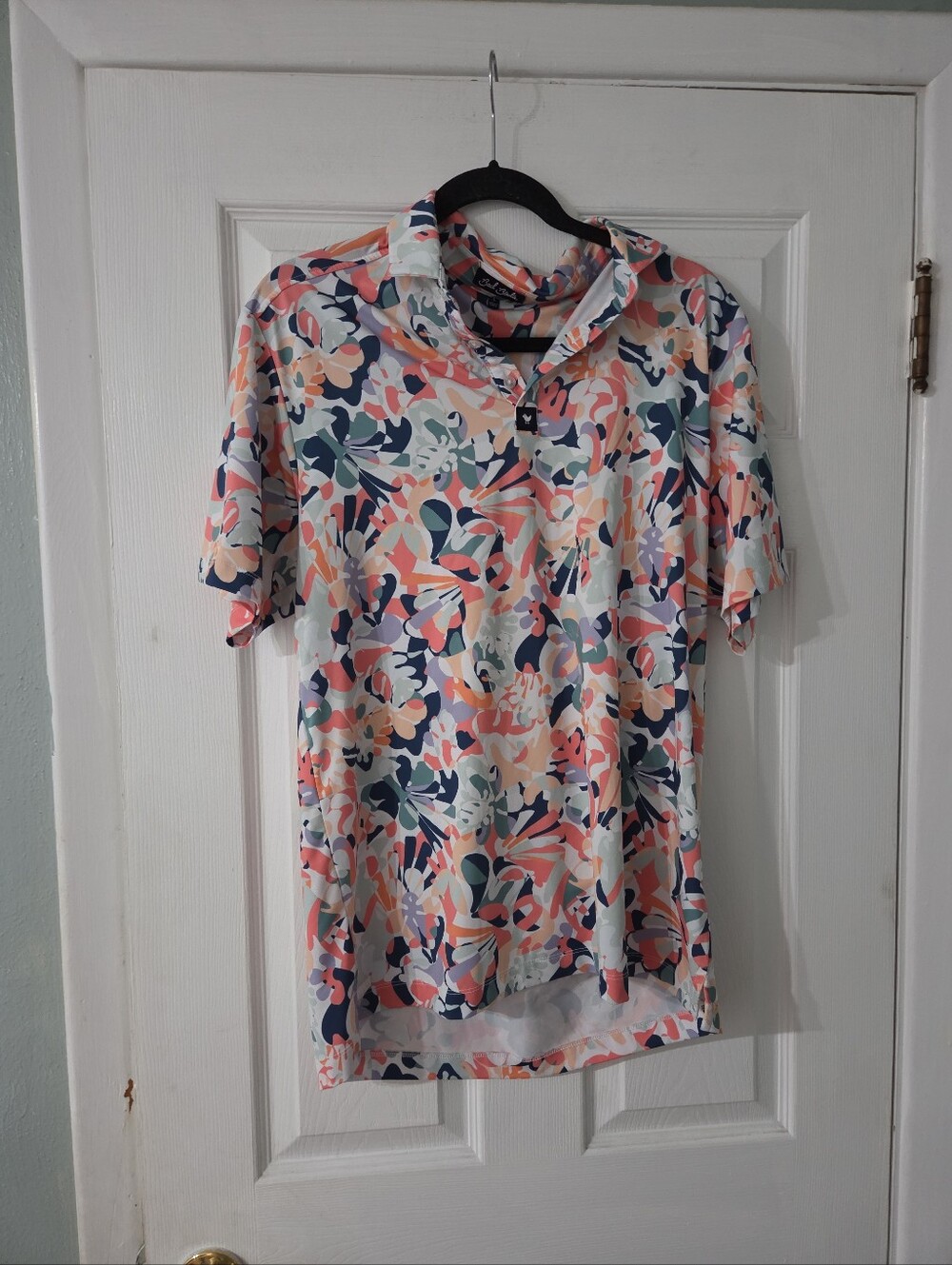Bad Birdie "In Bloom" Performance Golf Polo. Abstract Floral Print. L